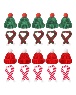 20pcs Minis Chapeaux et Écharpes du Père Noël