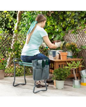 Banc de Jardin Pliable avec Sac à Outils 3-en-1